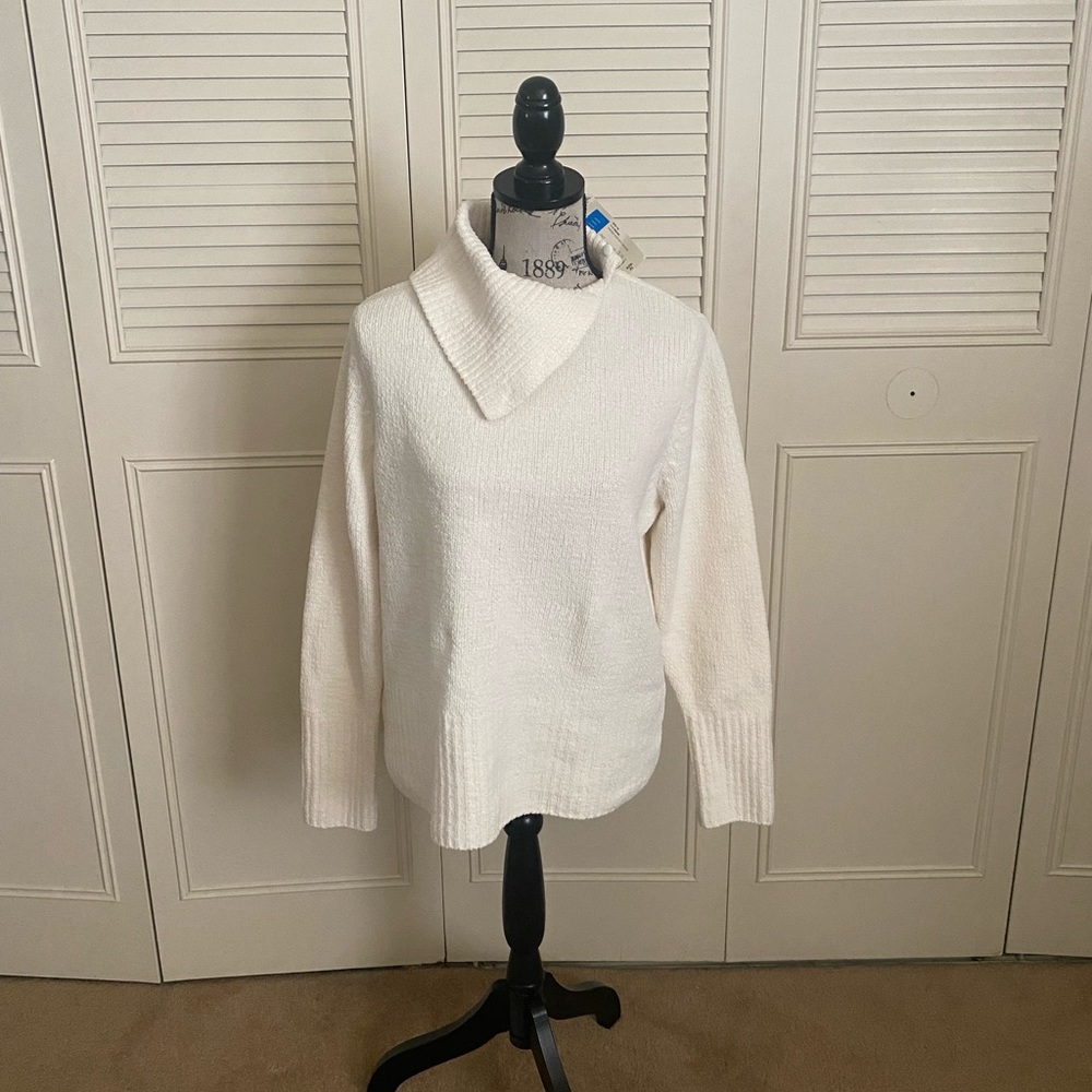 Covington chenille fold-neck cowl warm cozy sweater cream off white beige